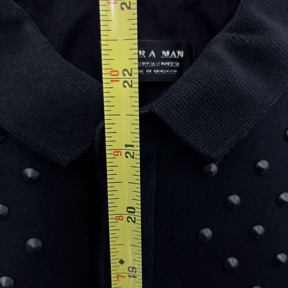 Zara Man Polo Shirt Short Sleeve Black W/ Metal Studded Accents Small Rare NWOT - Picture 9 of 9
